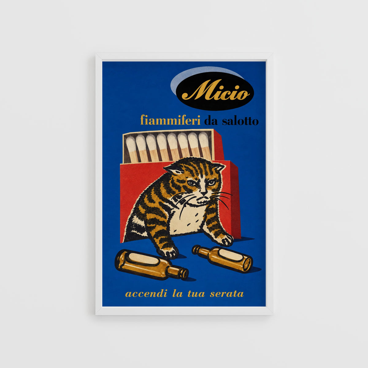 Vintage Tabby Cat Poster, Matchbox Wall Art, Retro Print