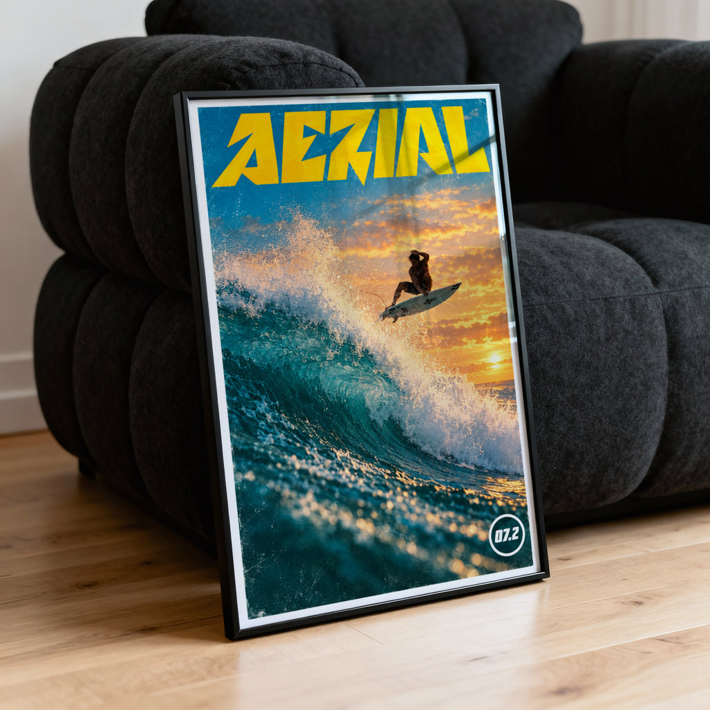 Vintage Aerial Surf Print, Surfing Poster, Sunset Wave
