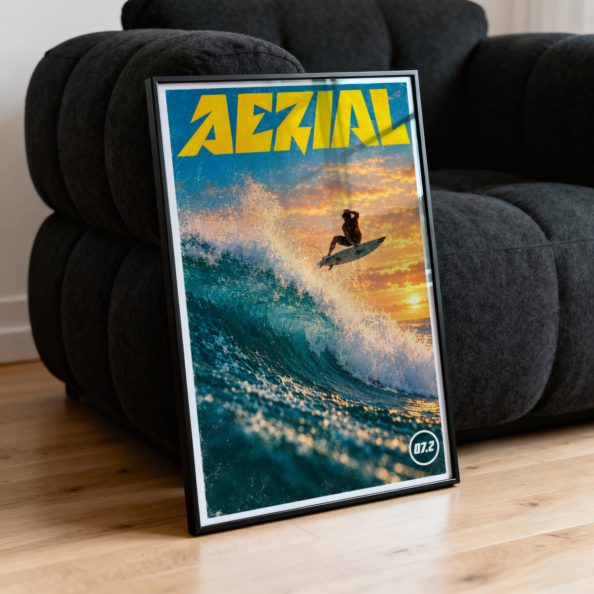 Vintage Aerial Surf Print, Surfing Poster, Sunset Wave