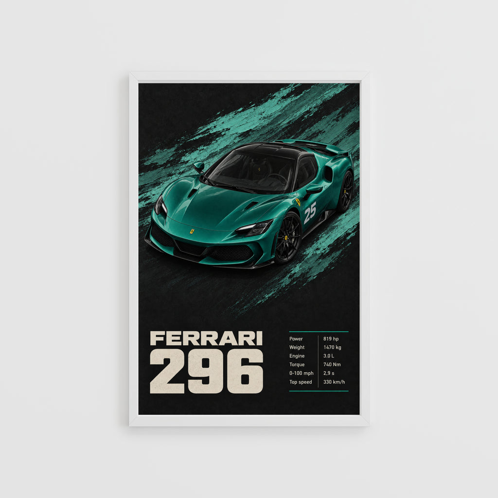 Vintage Ferrari 296 Print, Teal Car Wall Art