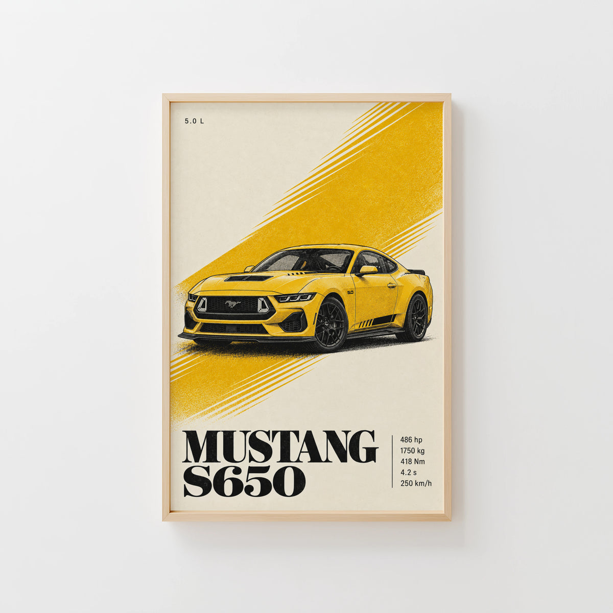 Vintage Mustang Car Print, Yellow Wall Art