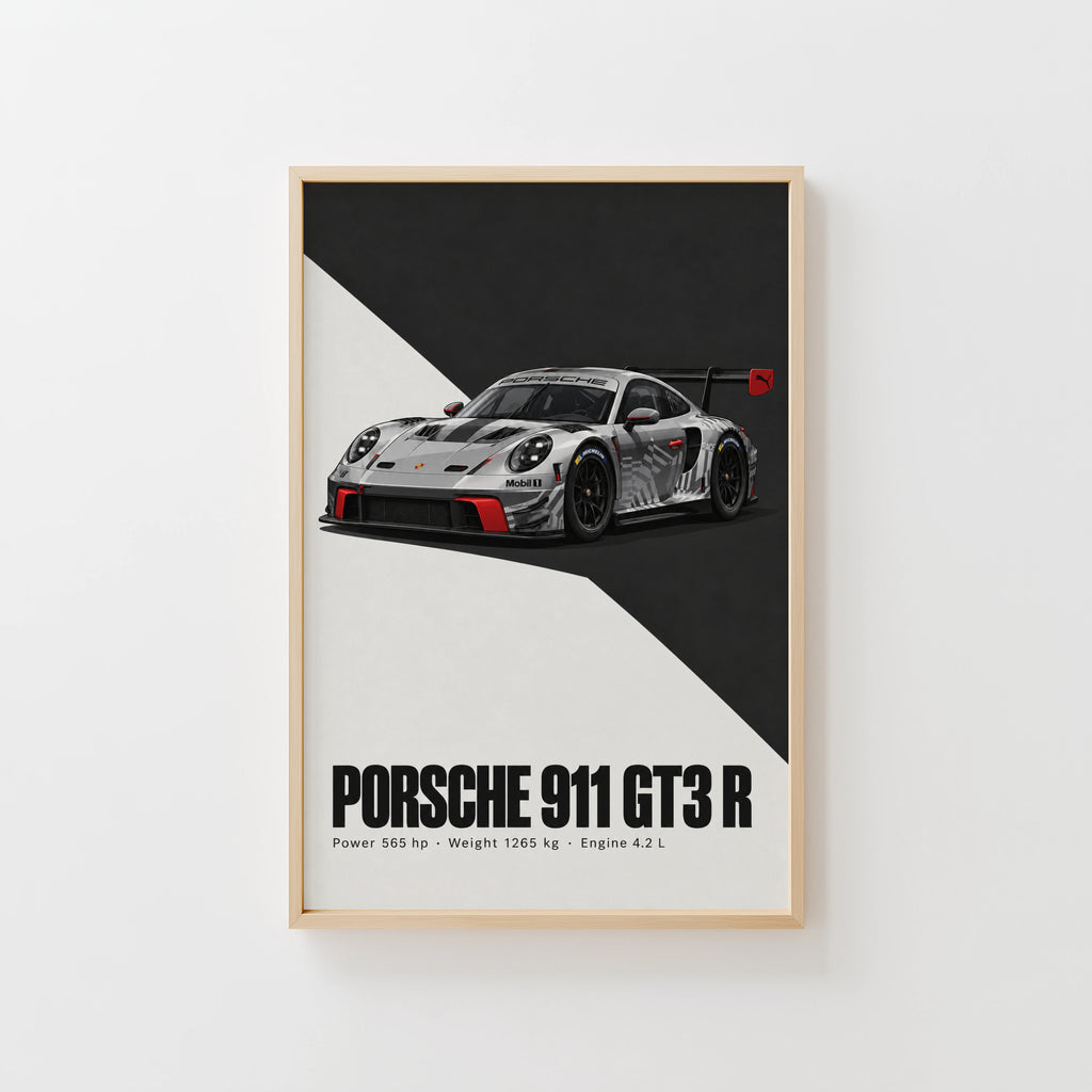 Vintage Porsche 911 GT3 R Print, Racing Car Art