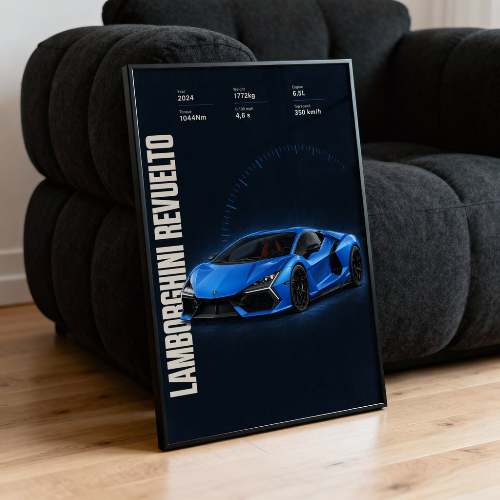 Vintage Lamborghini Revuelto Print, Supercar Wall Art