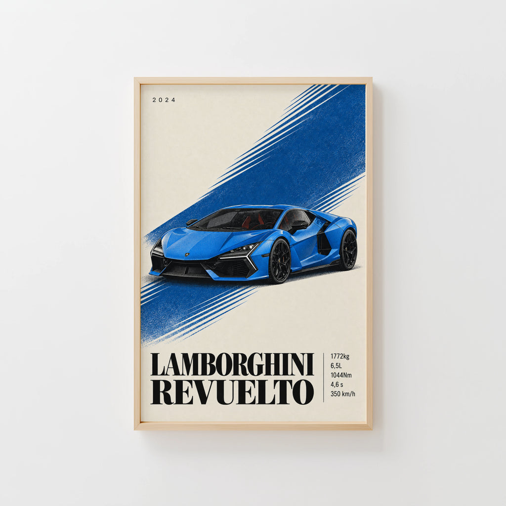 Vintage Lamborghini Revuelto Print, Supercar Wall Art
