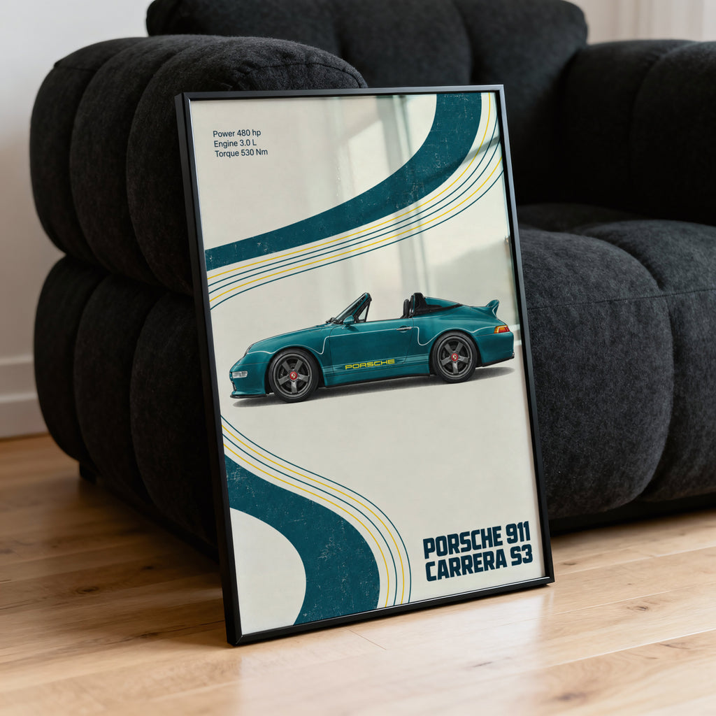 Vintage Porsche 911 Carrera S3 Print, Car Wall Art