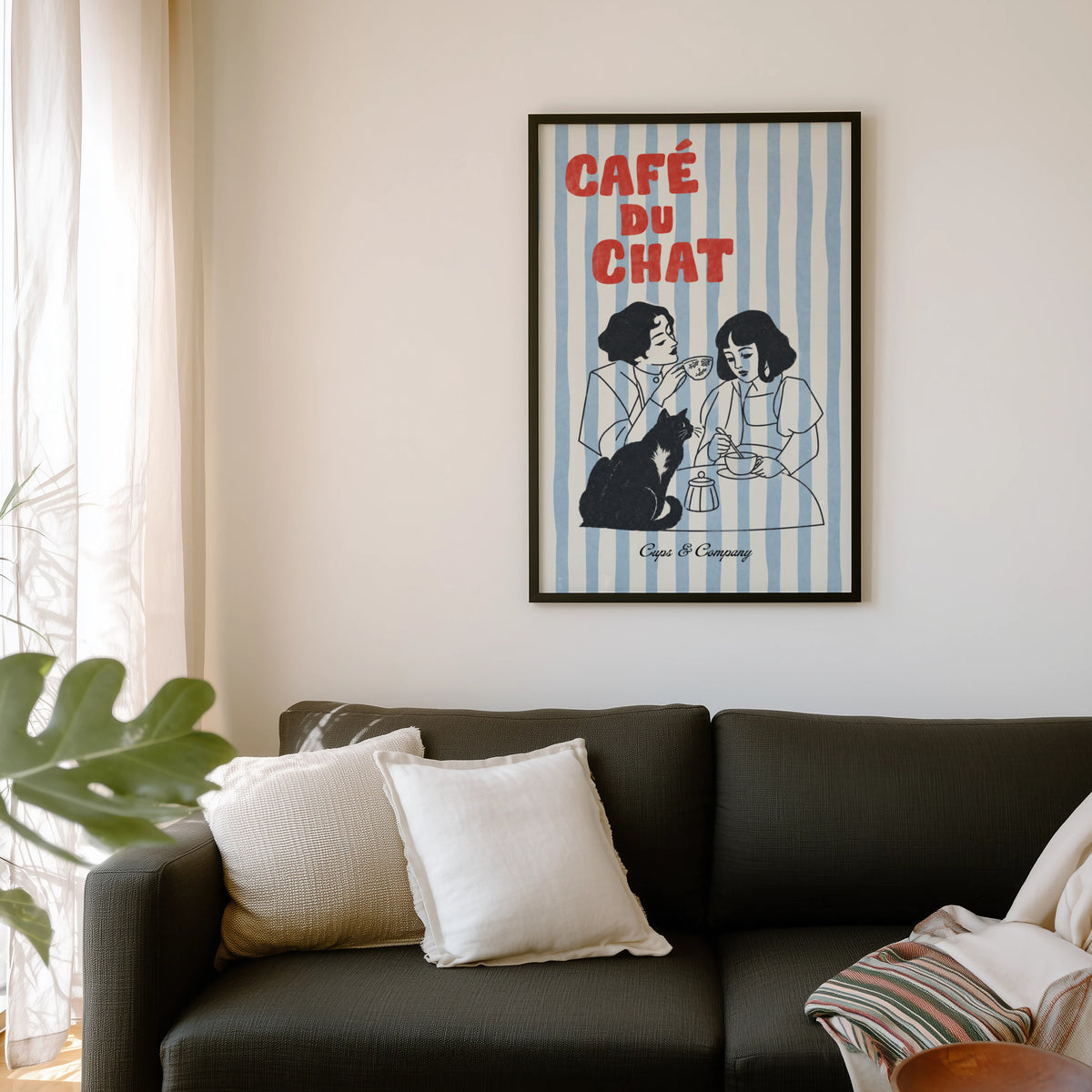Vintage Coffee Print and Poster, Black Cat Cafe Art