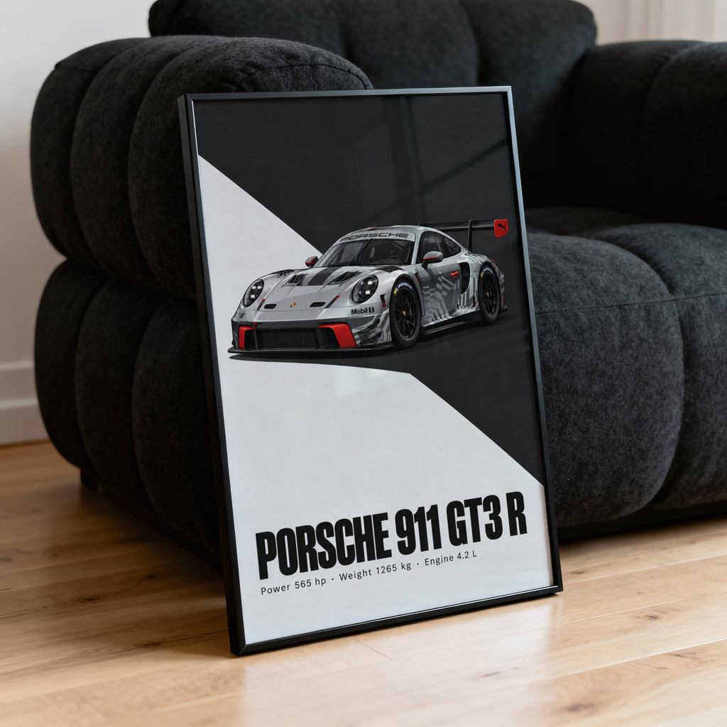 Vintage Porsche 911 GT3 R Print, Racing Car Art