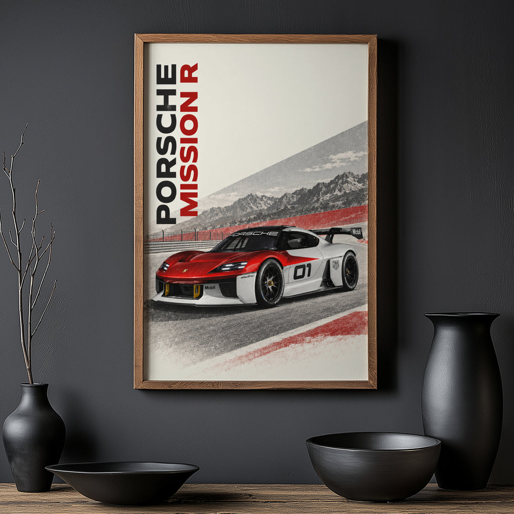Vintage Porsche Mission R Print, Race Car Wall Art
