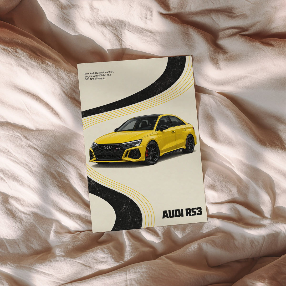 Vintage Audi RS3 Print, Yellow Sports Car Wall Art