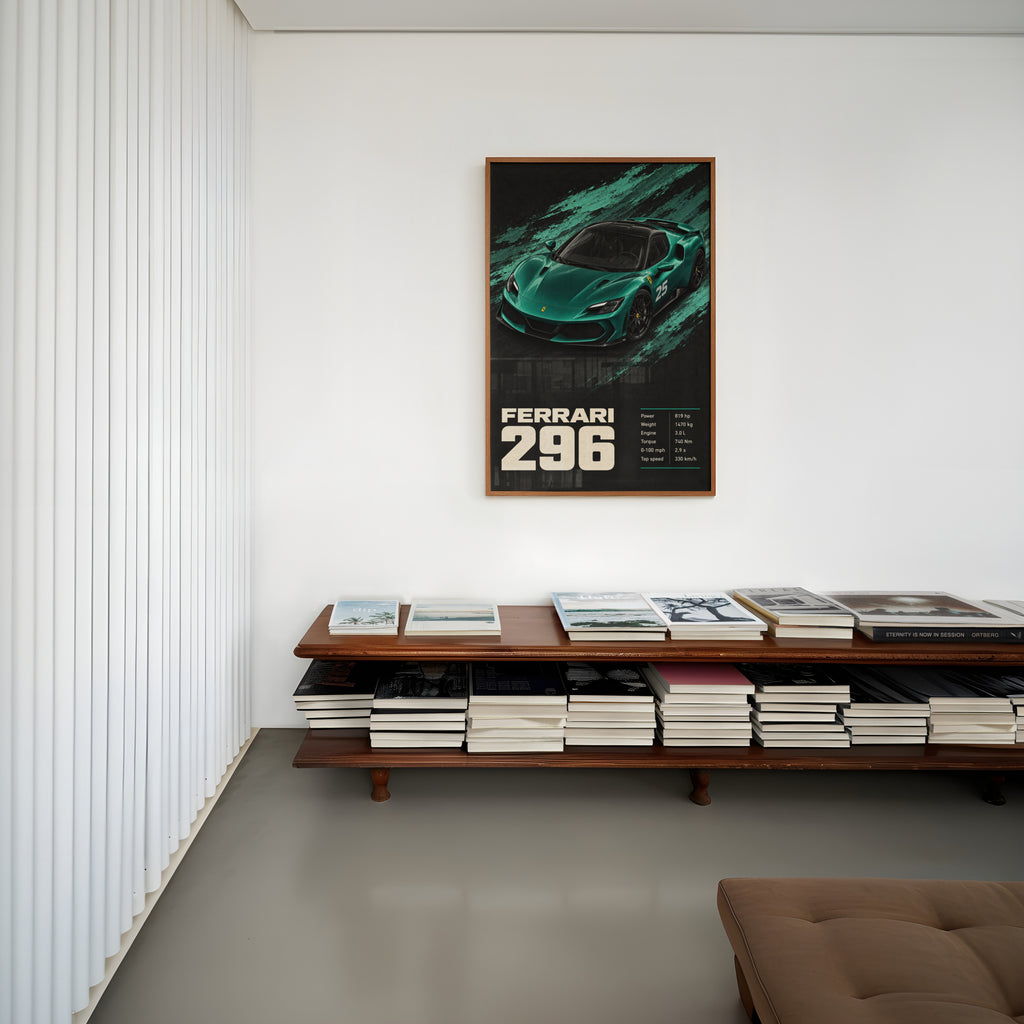 Vintage Ferrari 296 Print, Teal Car Wall Art