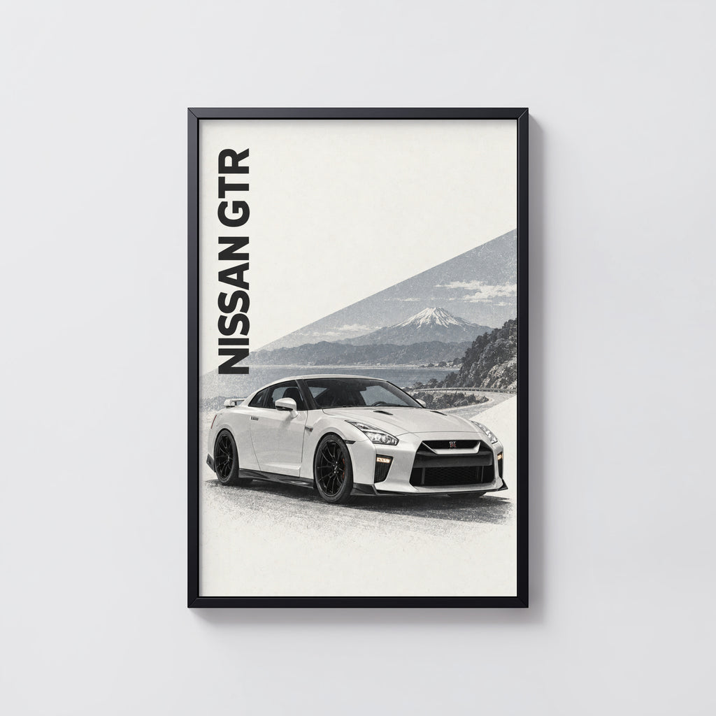 Vintage Nissan GTR Print, Mount Fuji Car Wall Art