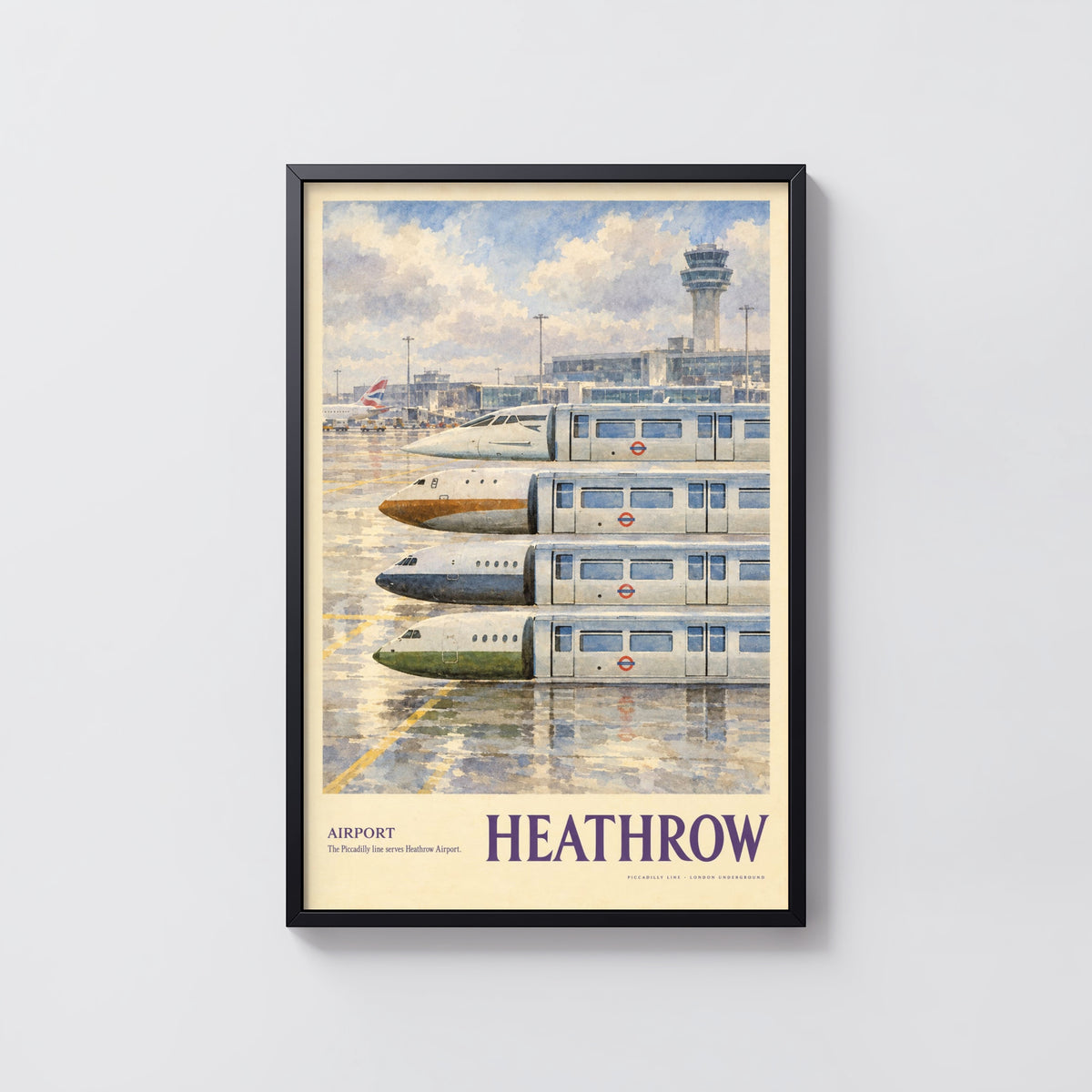 Vintage Heathrow Airport Poster, London Underground Print