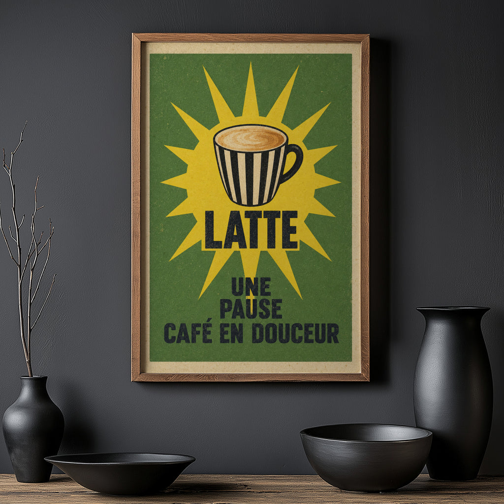 Vintage Coffee Print and Poster, Latte Kitchen Wall Art