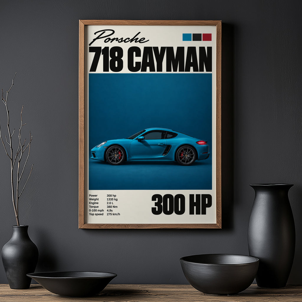 Vintage Porsche Cayman Print, Car Wall Art