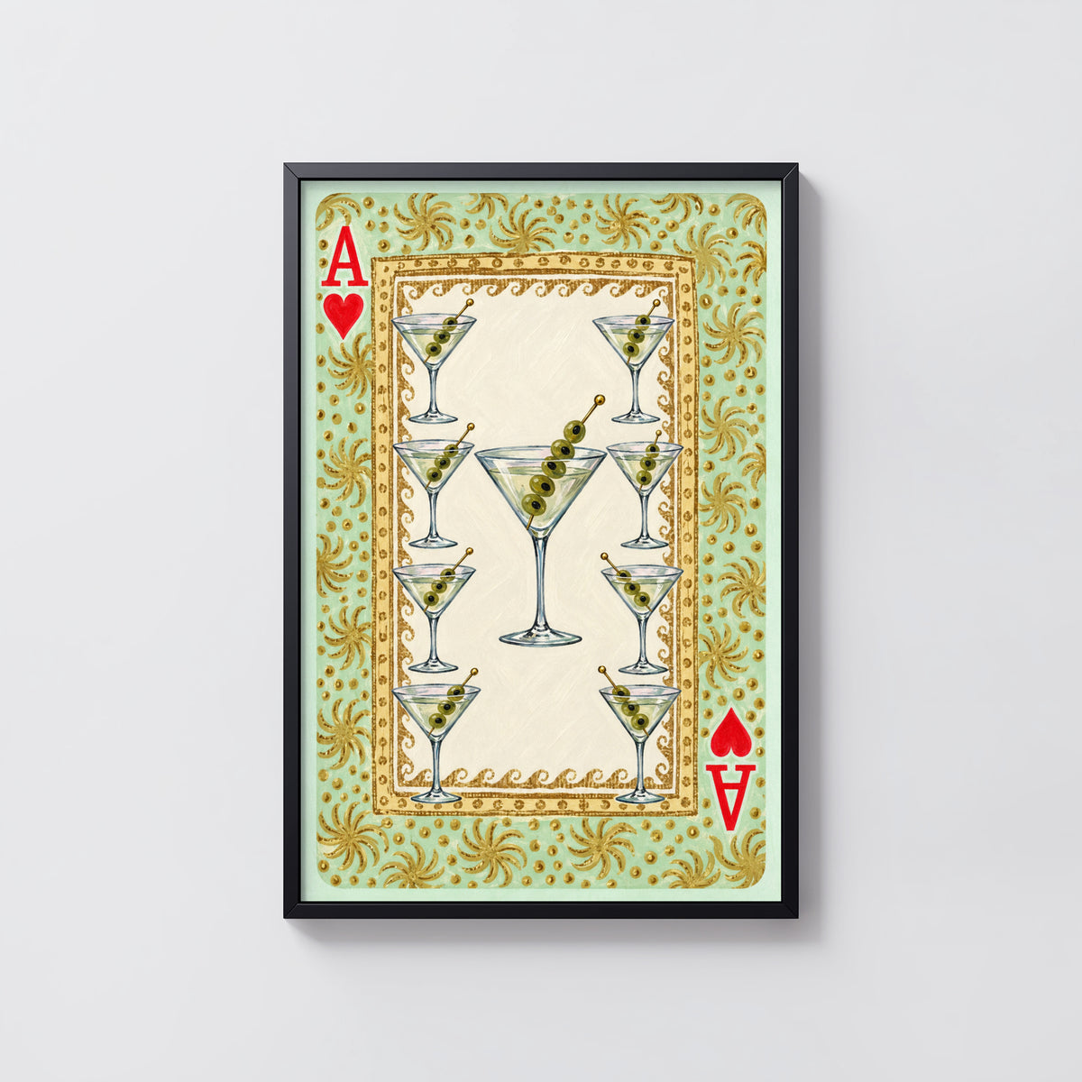 Vintage Martini Print Poster, Ace of Hearts Bar Wall Art