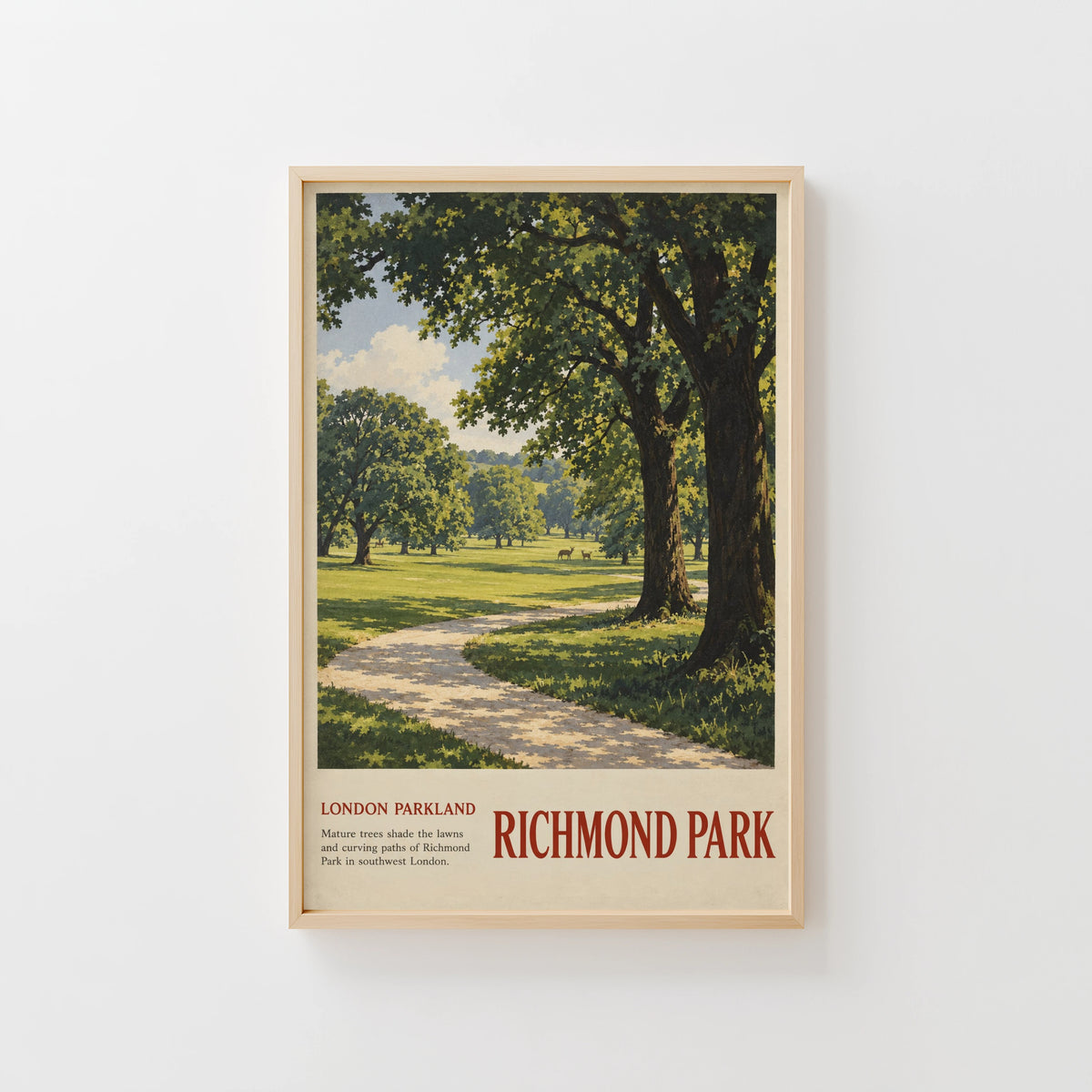 Vintage Richmond Park London Poster, Parkland Print