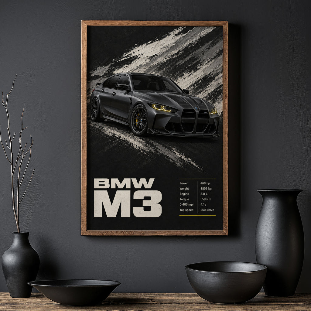 Vintage BMW M3 Car Print, Garage Wall Art