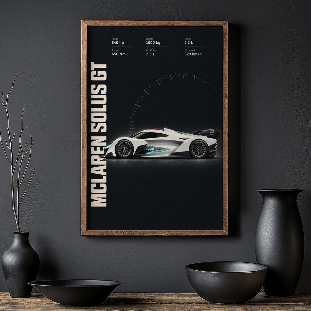Vintage McLaren Solus GT Print, Supercar Wall Art