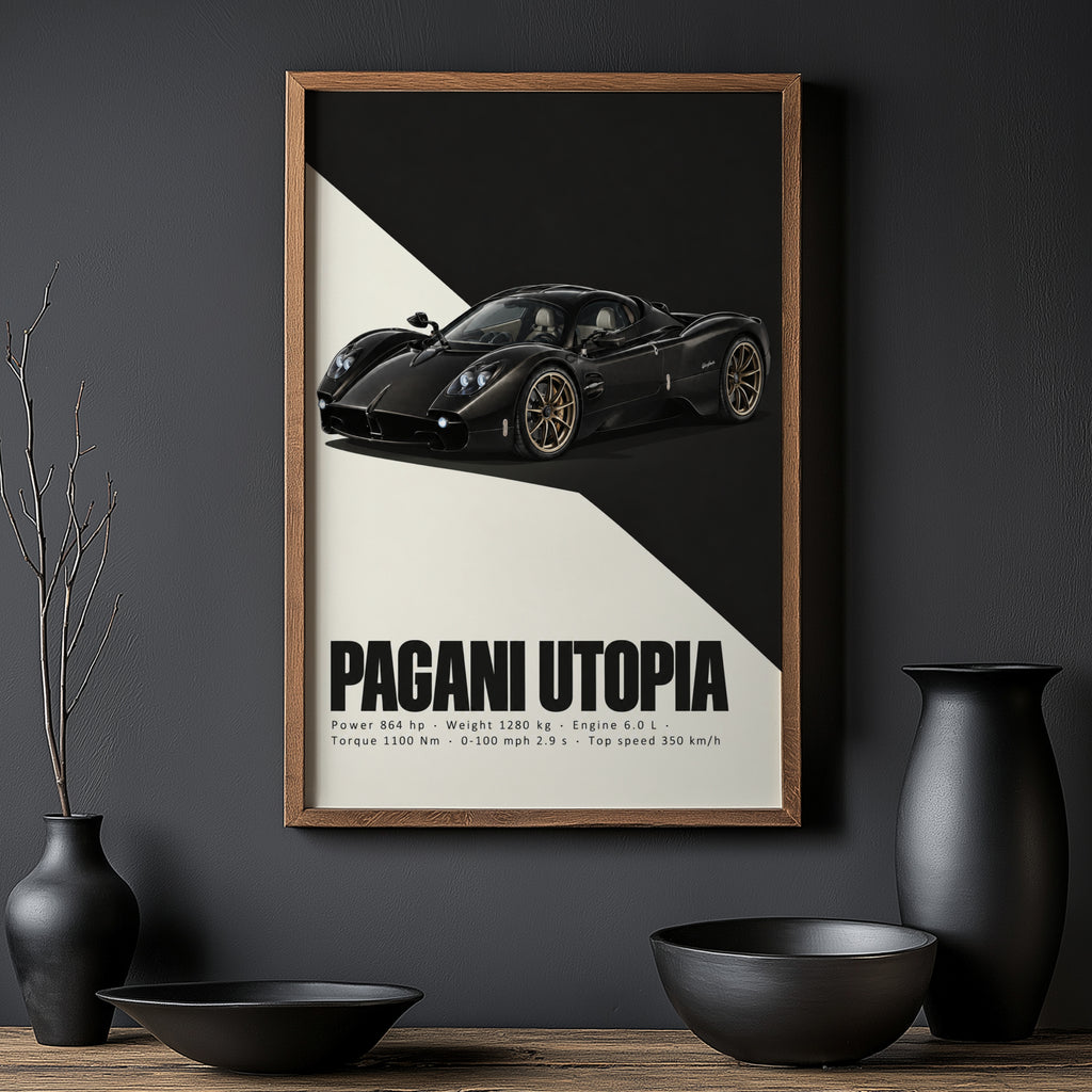 Vintage Pagani Utopia Print, Supercar Wall Art