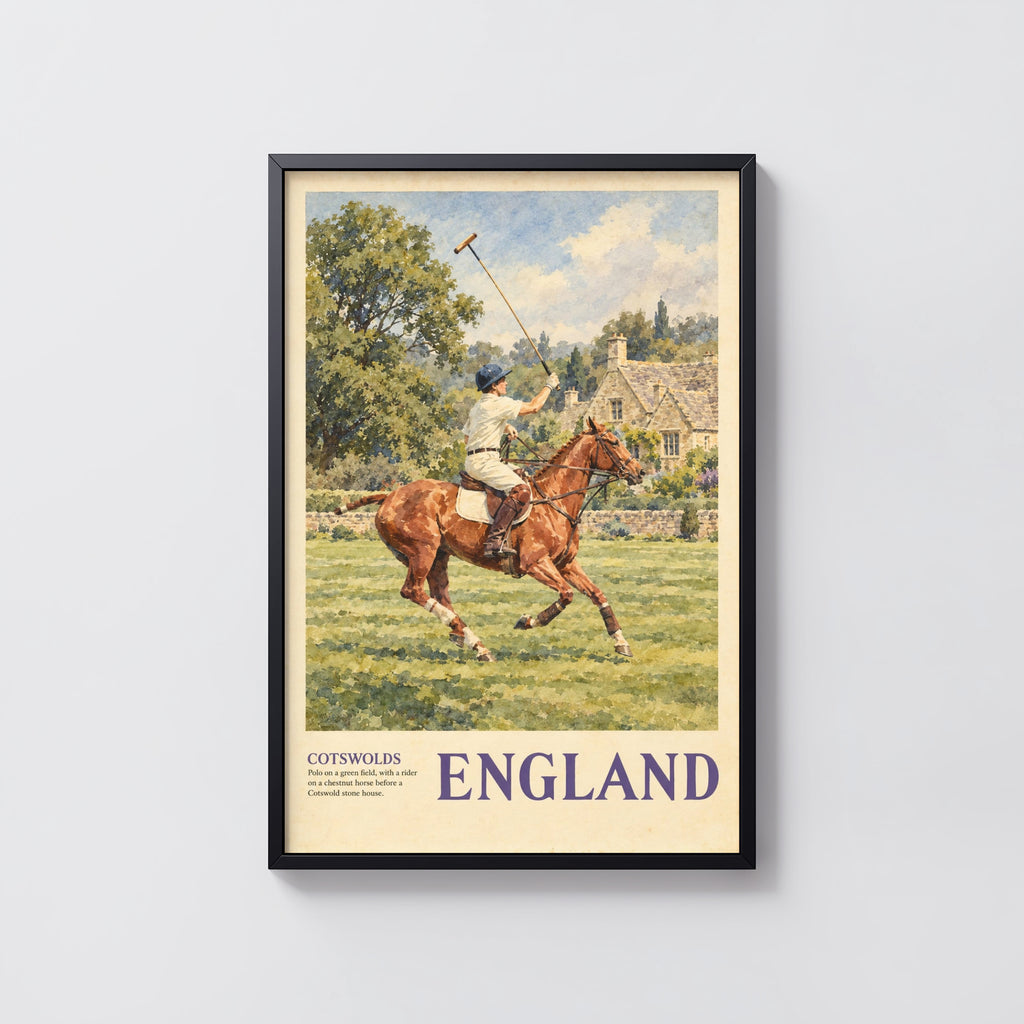 Vintage Cotswolds England Polo Poster, Horse Wall Art, Print