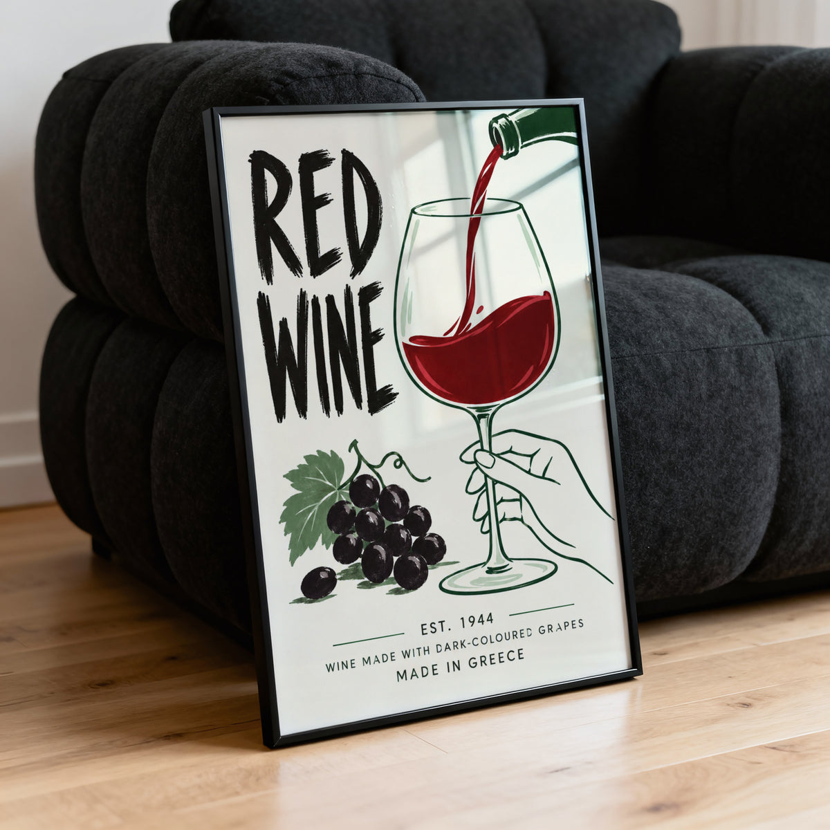Vintage Red Wine Print Poster, Kitchen Wall Art, Greece
