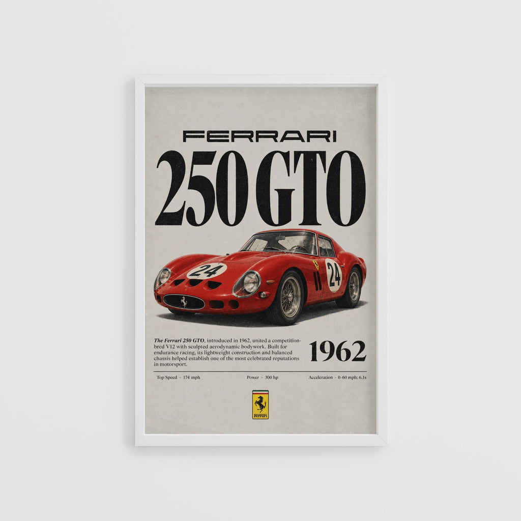 Vintage 1962 Ferrari 250 GTO Print, Classic Car Poster