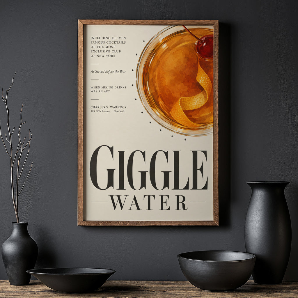 Vintage Giggle Water Cocktail Print Poster, Bar Art