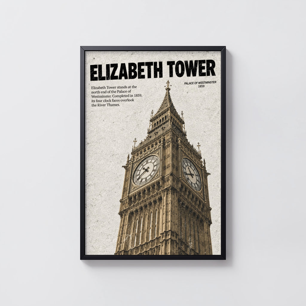 Vintage Elizabeth Tower Poster, London Wall Art Print