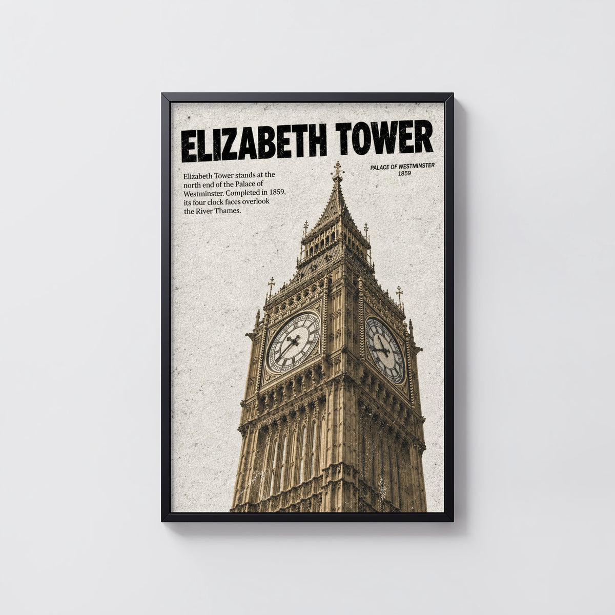 Vintage Elizabeth Tower Poster, London Wall Art Print