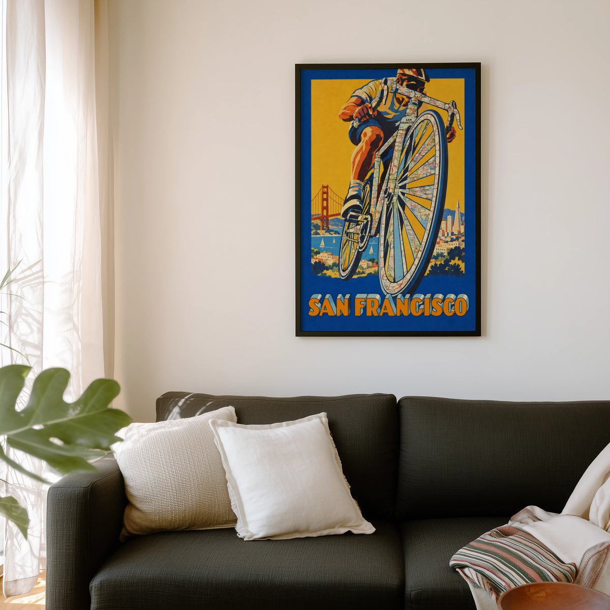 Vintage San Francisco Poster, Cycling Wall Art, Bike Print