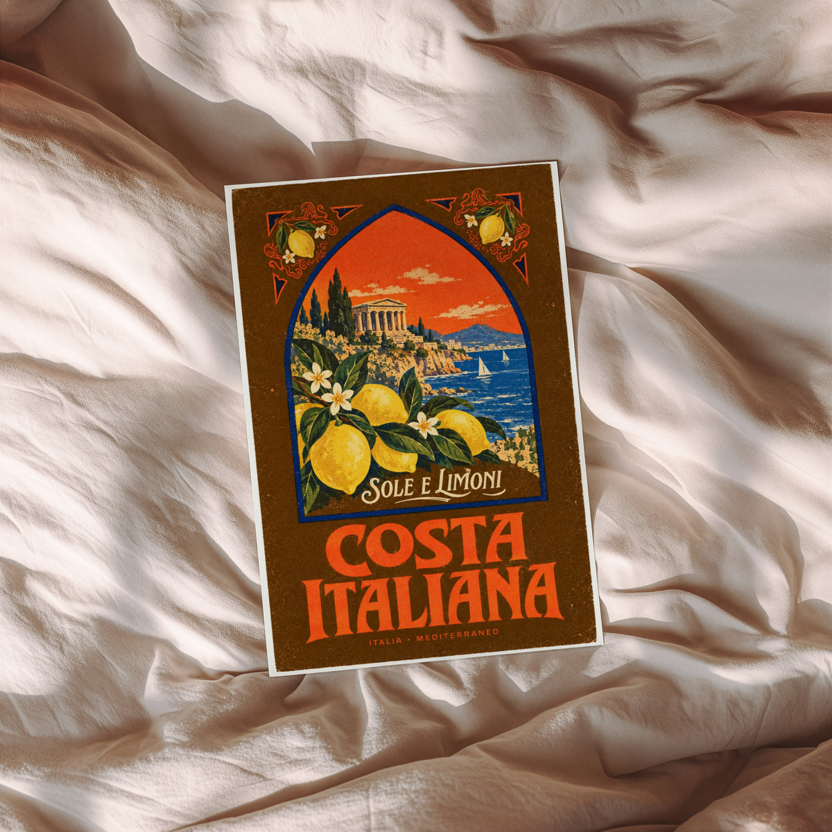 Vintage Italy Costa Italiana Print, Lemon Poster