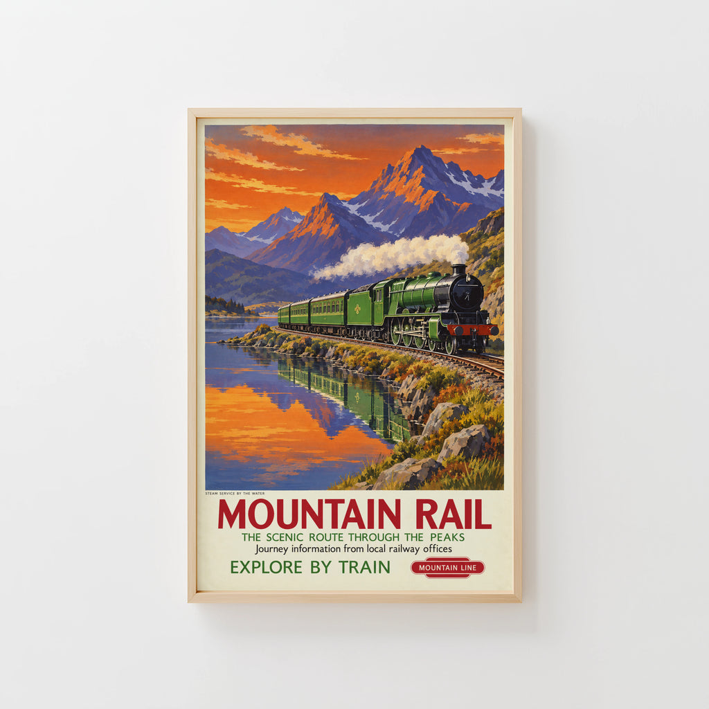Vintage Mountain Rail Steam Train Print Poster