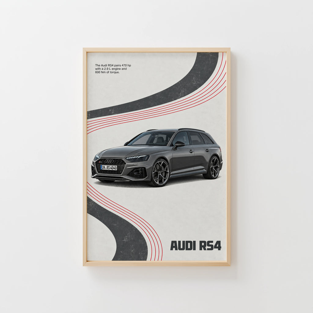 Vintage Audi RS4 Print, Estate Car Wall Art
