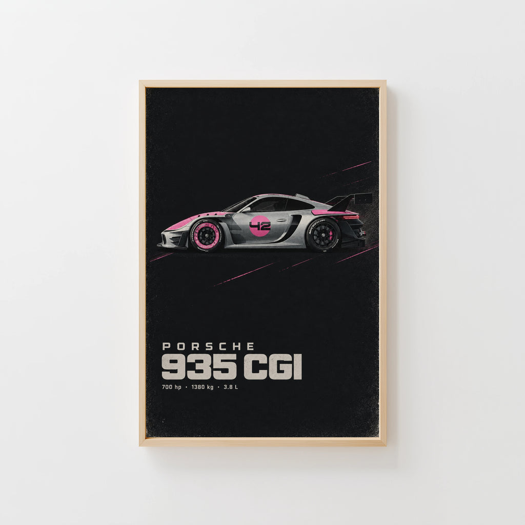Vintage Porsche 935 Print, Pink Race Car Wall Art