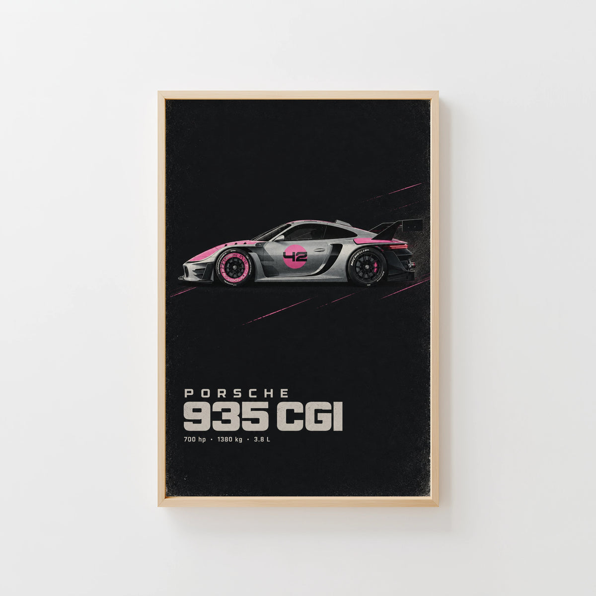 Vintage Porsche 935 Print, Pink Race Car Wall Art