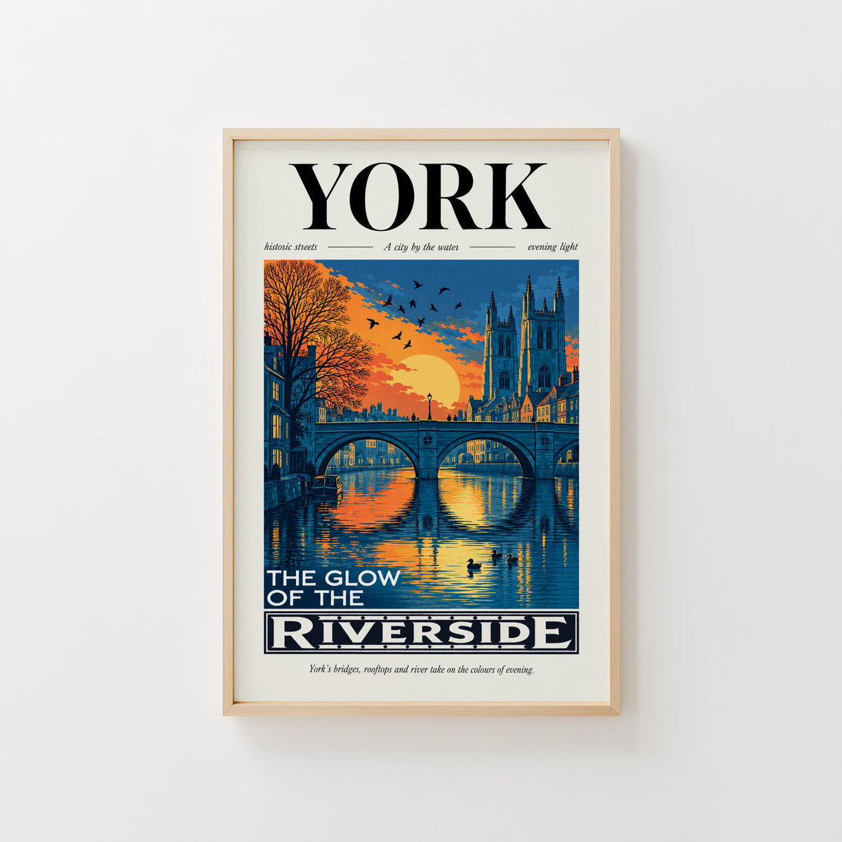 Vintage York Poster, England Travel Wall Art, Riverside