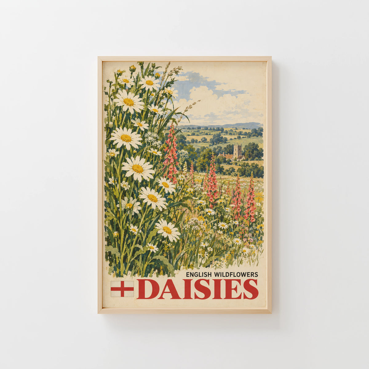 Vintage English Daisies Poster, Wildflower Wall Art Print