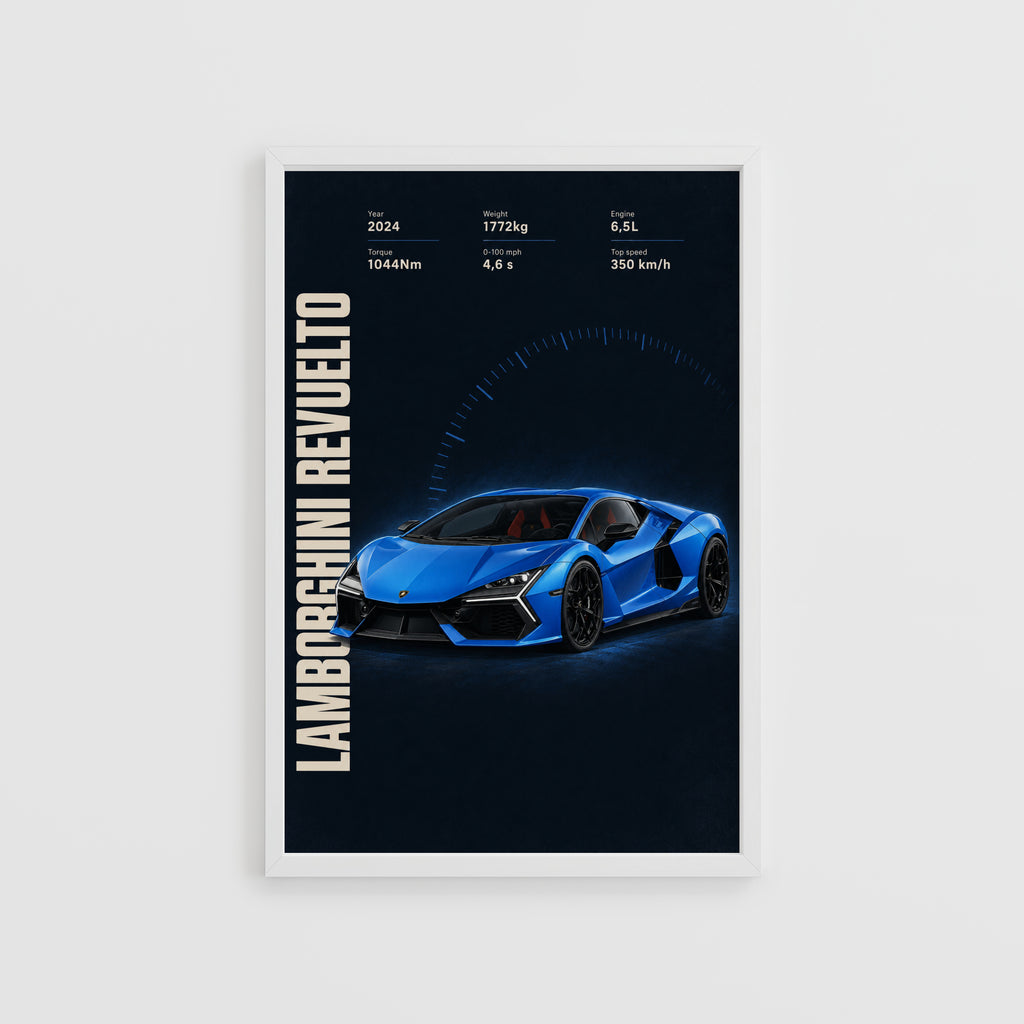 Vintage Lamborghini Revuelto Print, Supercar Wall Art