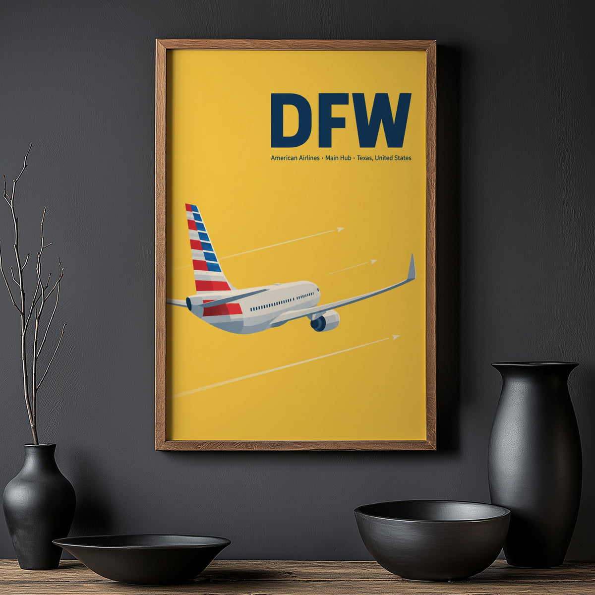 Vintage DFW Airport Poster, American Airlines Wall Art Print