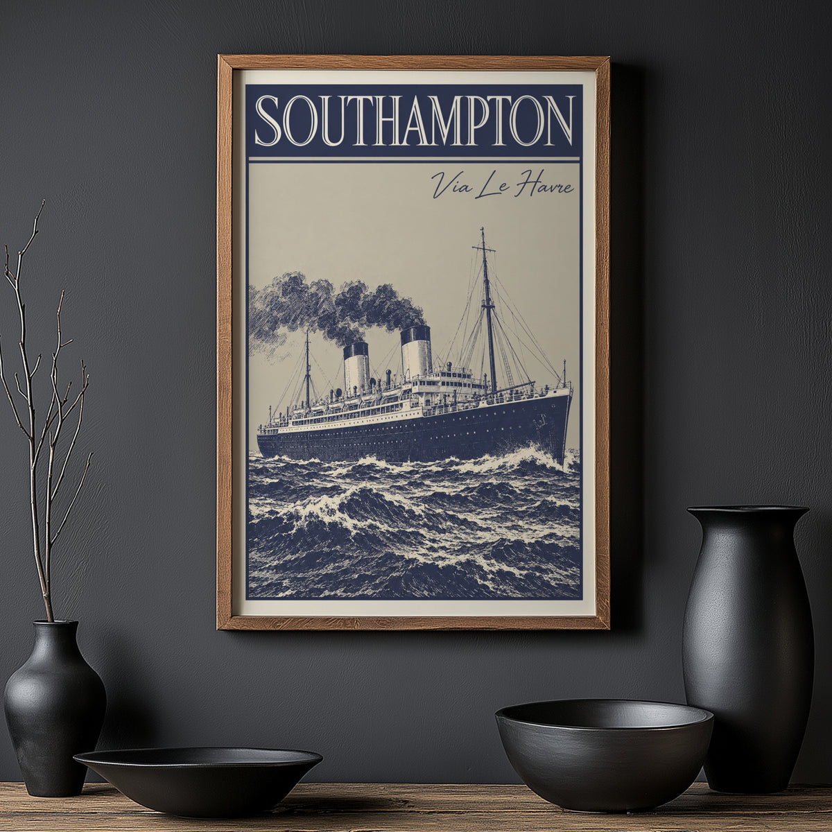 Vintage Southampton Ocean Liner Poster, Steamship Wall Art