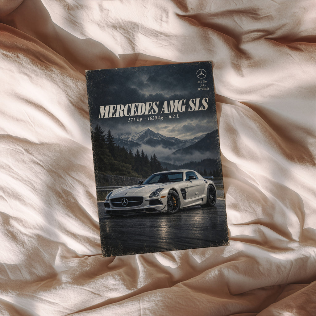 Vintage Mercedes AMG SLS Print, Car Poster, Wall Art