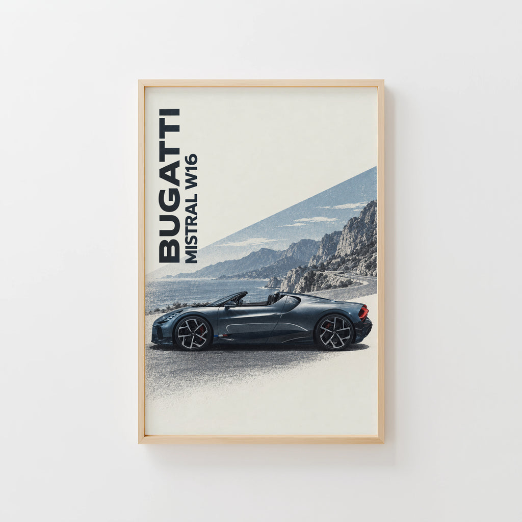 Vintage Bugatti Print, Supercar Wall Art