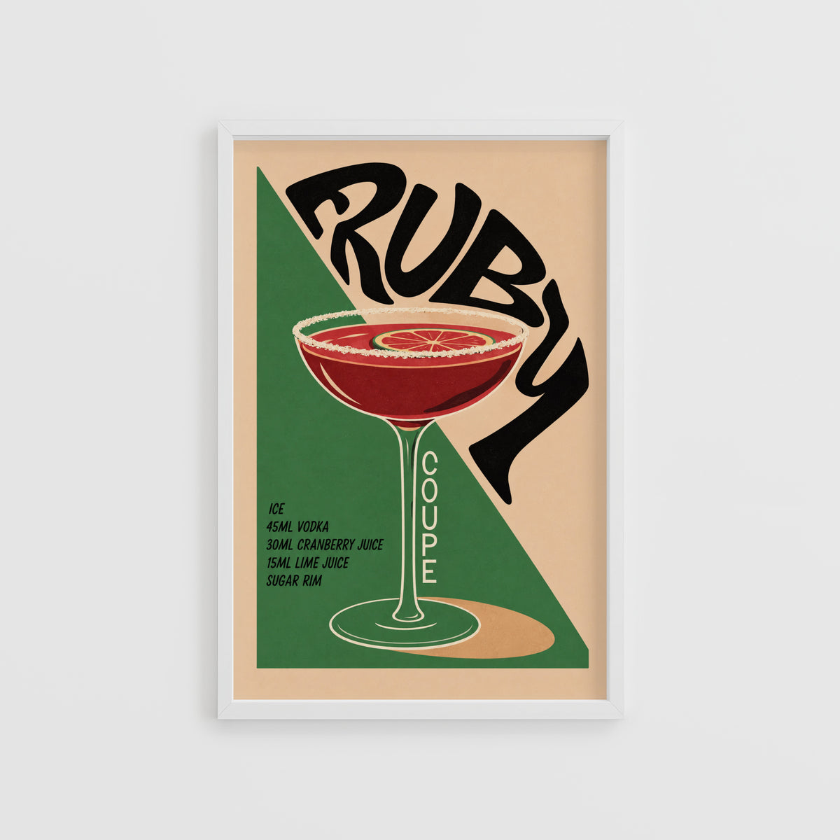 Vintage Ruby Cocktail Print Poster, Bar Cart Wall Art