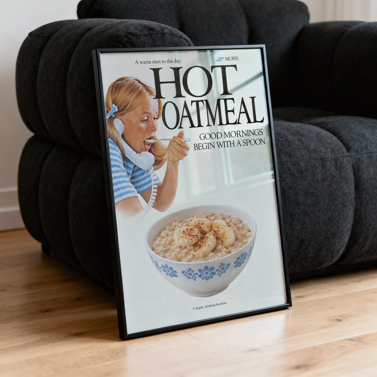 Vintage Hot Oatmeal Poster, Retro Kitchen Wall Art, Print