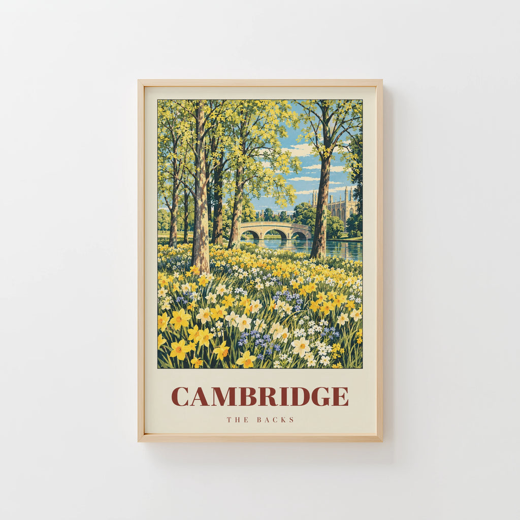 Vintage Cambridge Poster, The Backs Print, Spring Wall Art