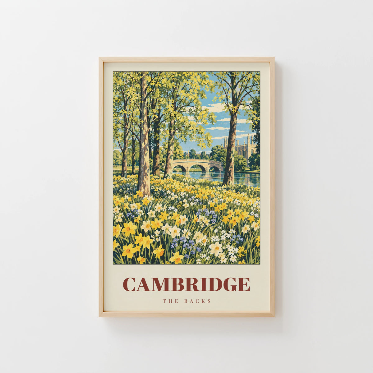 Vintage Cambridge Poster, The Backs Print, Spring Wall Art