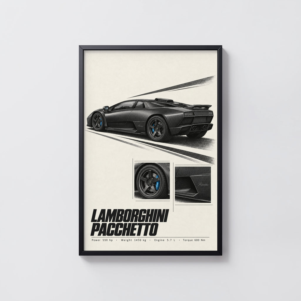 Vintage Lamborghini Pacchetto Print, Supercar Art