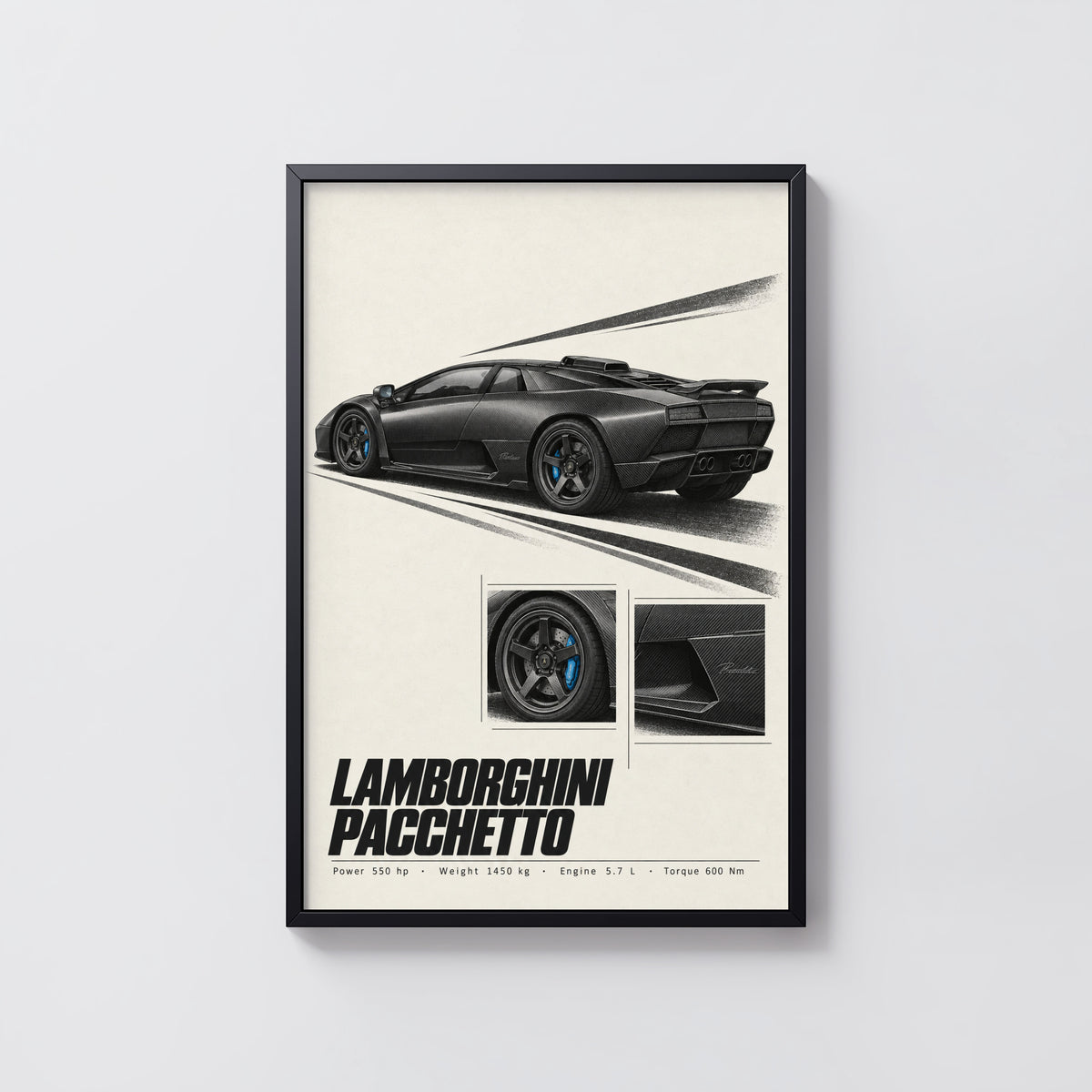 Vintage Lamborghini Pacchetto Print, Supercar Art