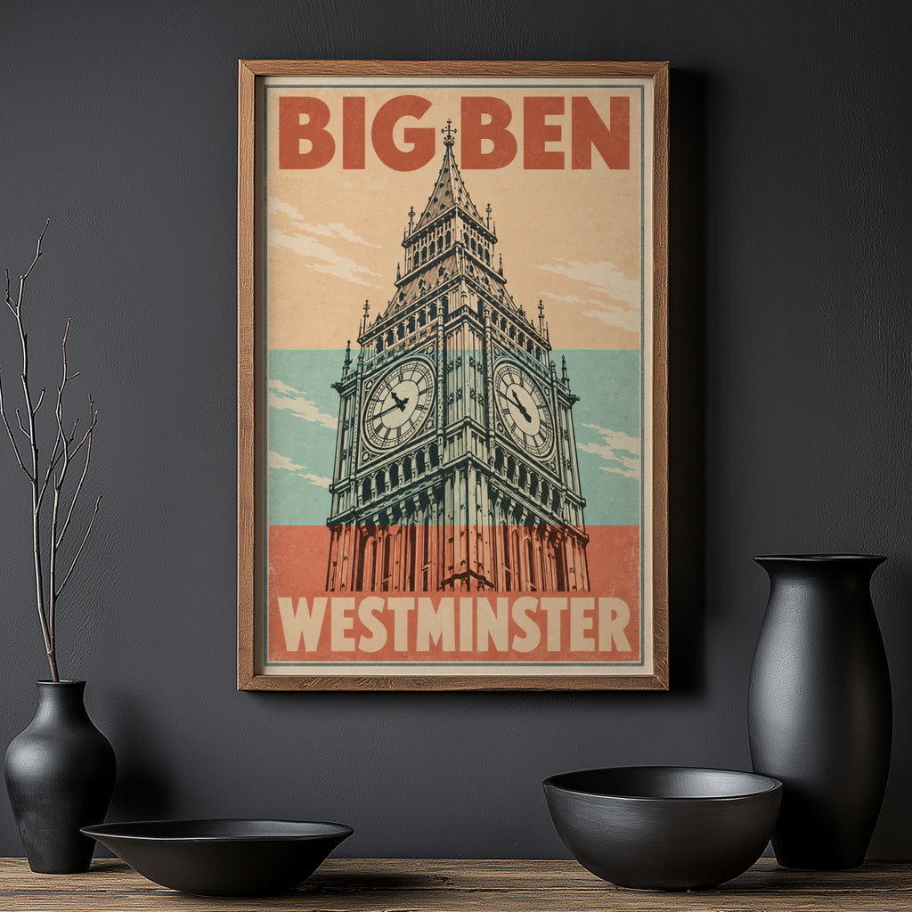 Vintage Big Ben Poster, London Wall Art, Westminster Print