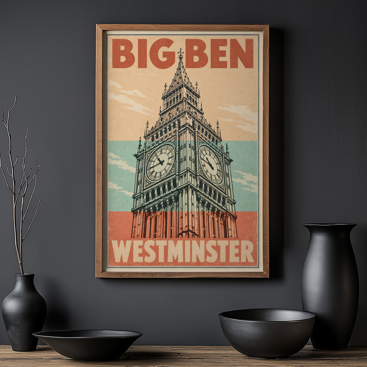 Vintage Big Ben Poster, London Wall Art, Westminster Print